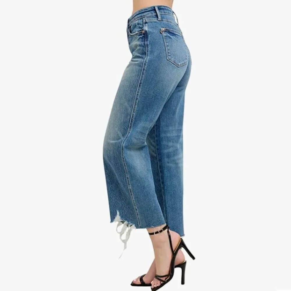 Judy Blue Rigid Magic Destroy Hem Crop Wide Leg - Picture 2 of 6